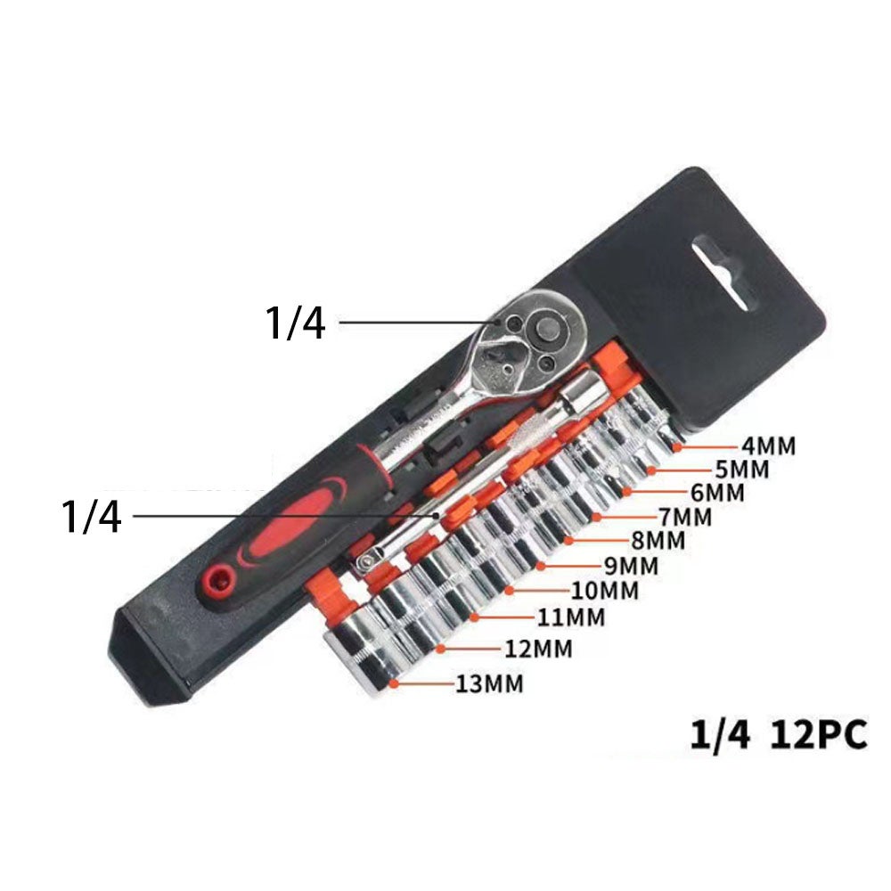 Hi-Spec Jeu De Douilles Métriques 22 Pièces 1/4" & 3/8" Avec Clé à Cliquet, Barres D'Extension Dans Un Coffret Compact