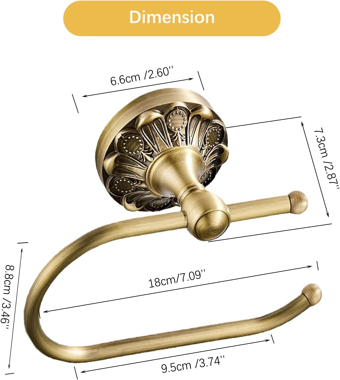 Porte-papier toilette mural en laiton vieilli – Design vintage bronze brossé 18,5 cm, support rouleau pour salle de bain ou cuisine - 4