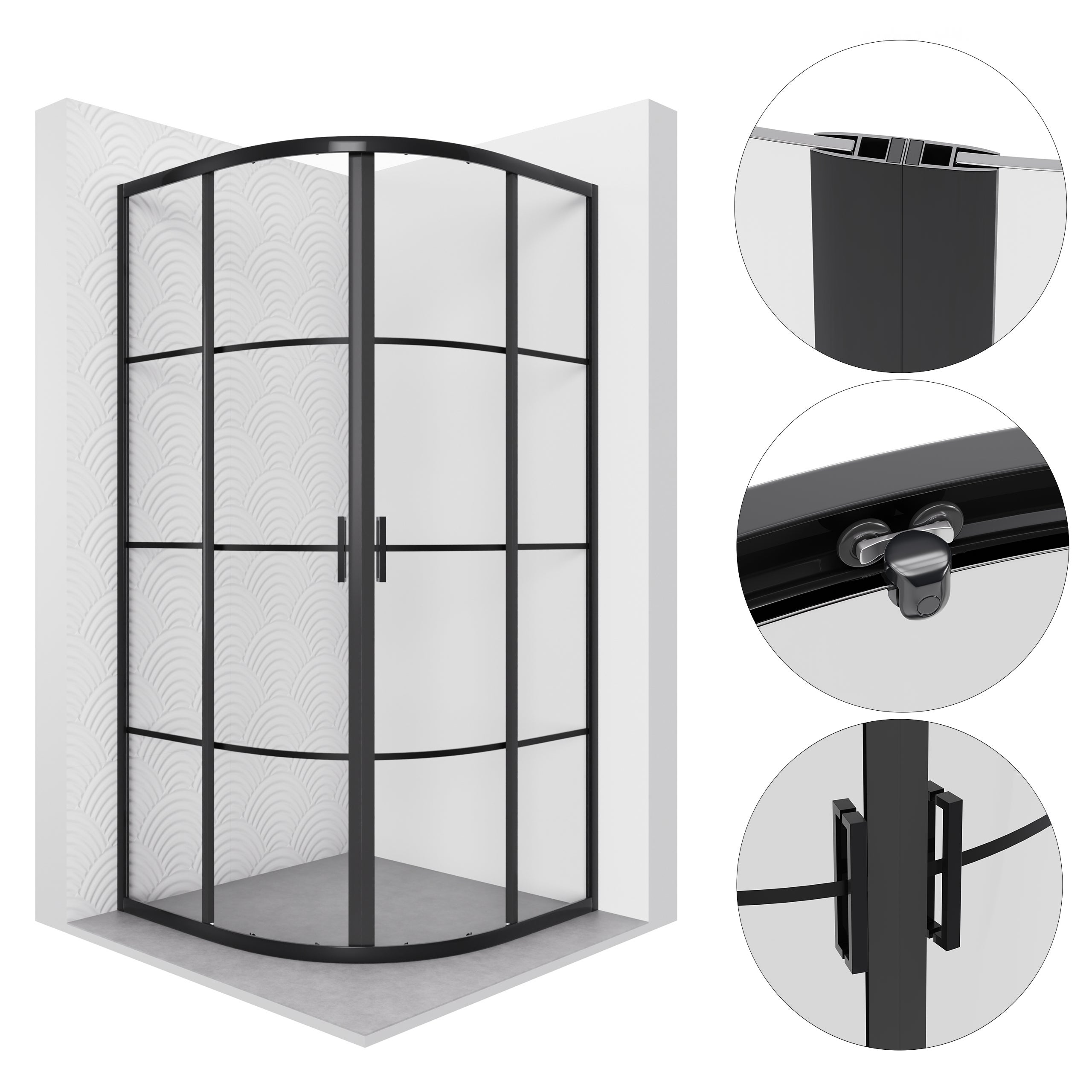 Kabina prysznicowa PAXI półokrągła 70x70cm czarna SEVANTE