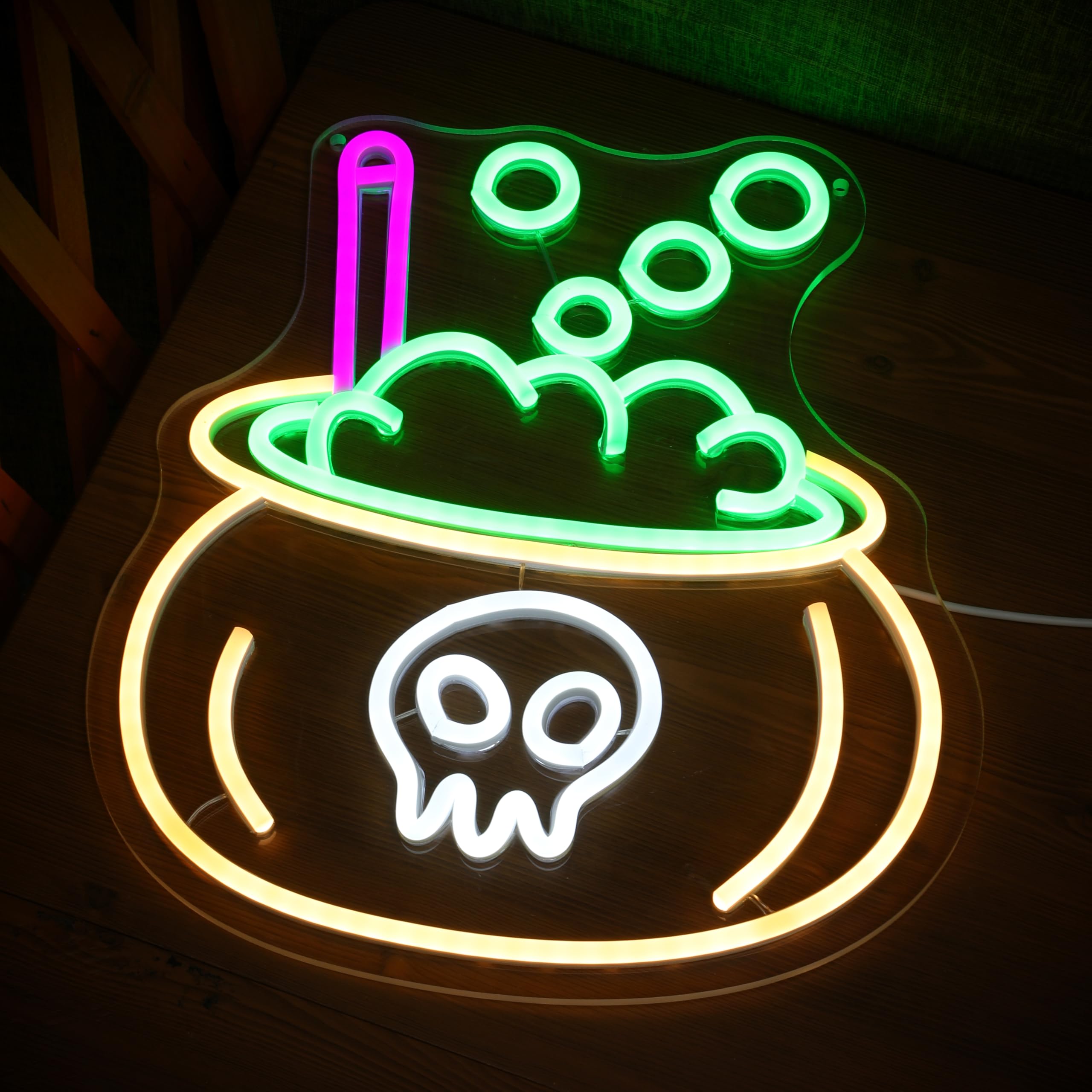 Neonowy znak butelki, czary, zabawne neony LED, Halloweenowy eliksir czaszki, Halloweenowa dekoracja ścienna, 36 x 37 cm