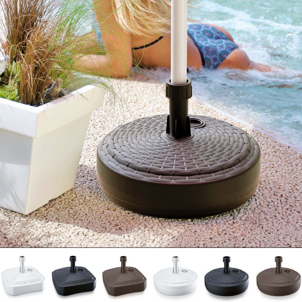 Deuba Pied de parasol rond Brun socle parasol Ø2,6cm aspect polyrotin remplissage eau sable gravier support jardin - 2