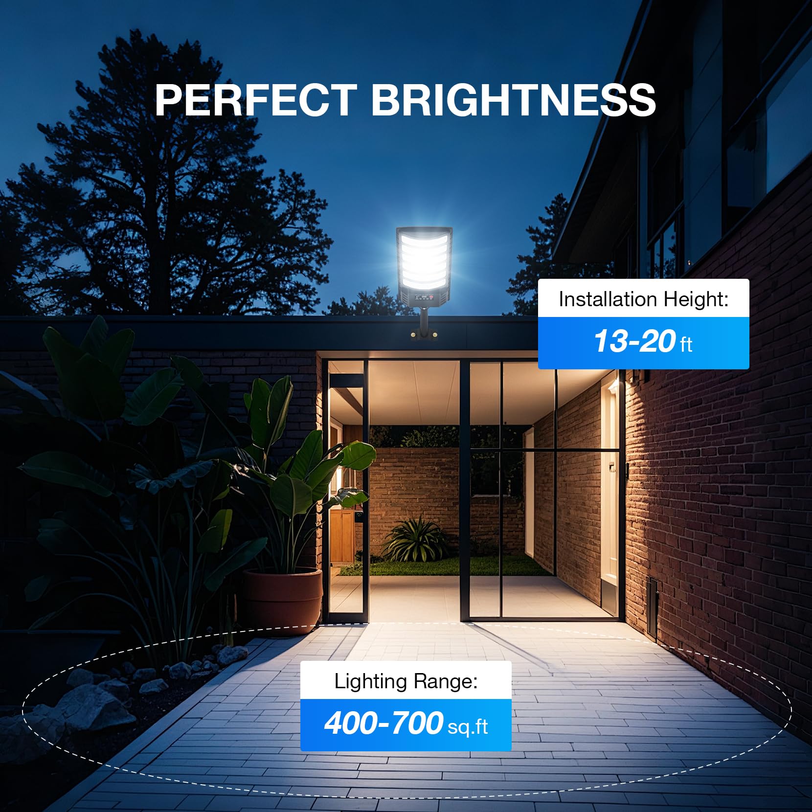 Lot de 2 lampadaires solaires pour parking, LED 6500 K avec détecteur de mouvement, projecteurs solaires, lampadaires solaires - 5