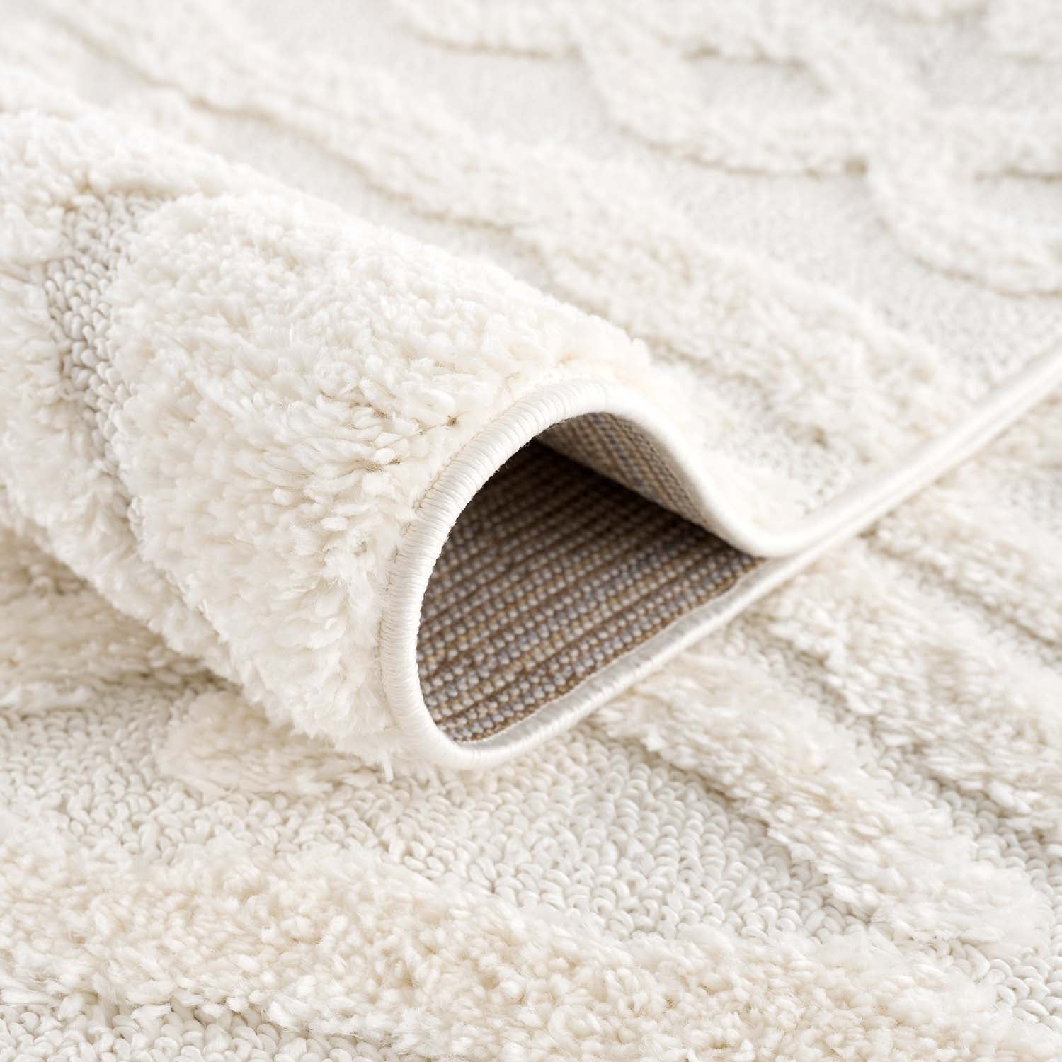 AMORE 02 - Tapis rond à poils longs et relief crème 200x200cm - 5