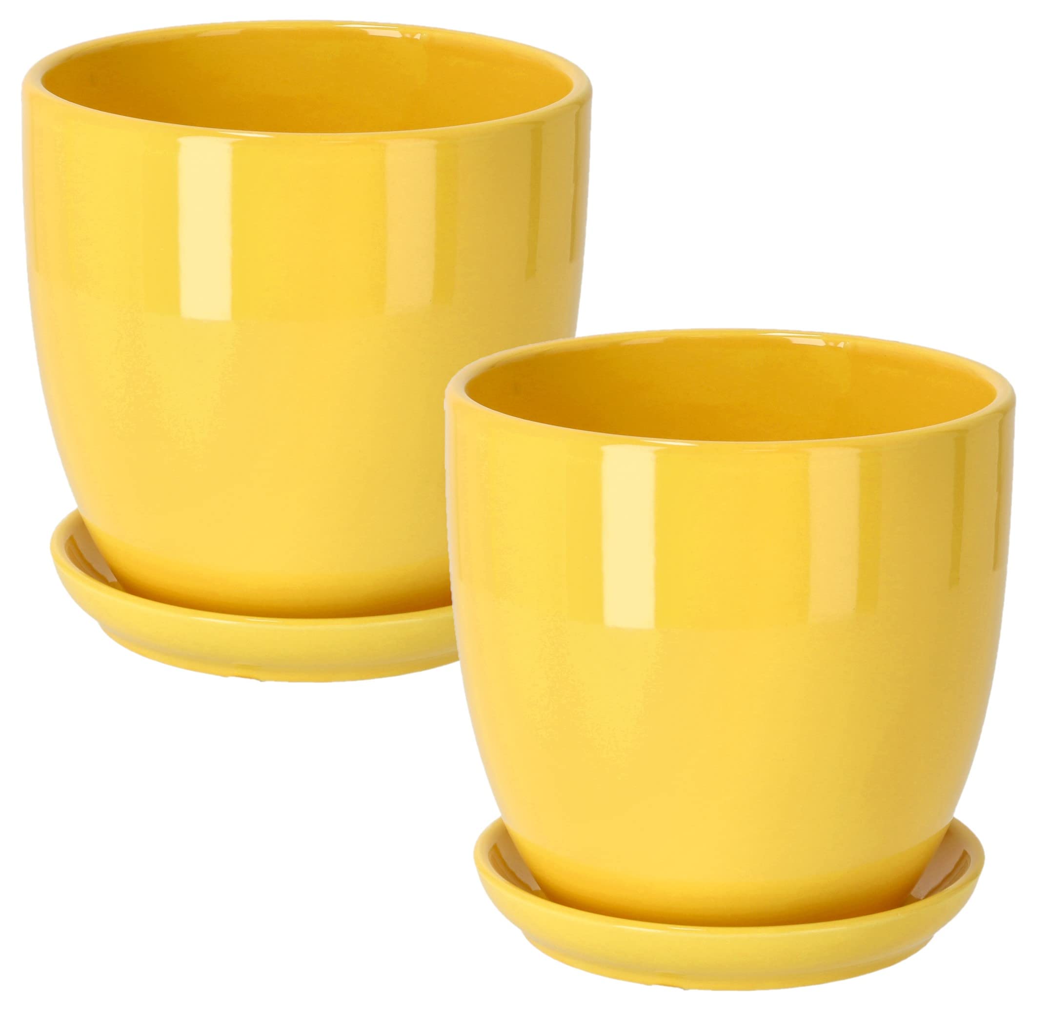 Doniczka donica osłonka ceramiczna z podstawką żółta ⌀17 cm - 2 szt. - KOTARBAU