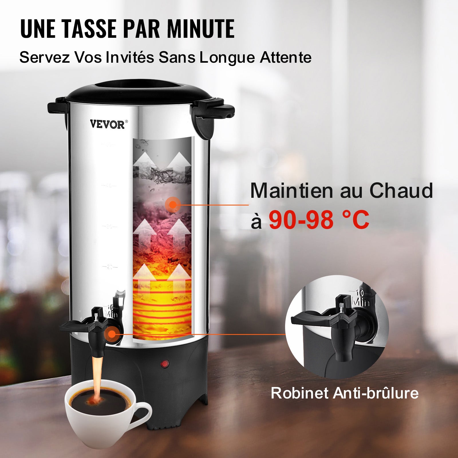 Cafetière commerciale,SucceBuy 50 tasses,acier inoxydable,grand distributeur café,1000 W,220 V,cafetière électrique pour préparation rapide - 6