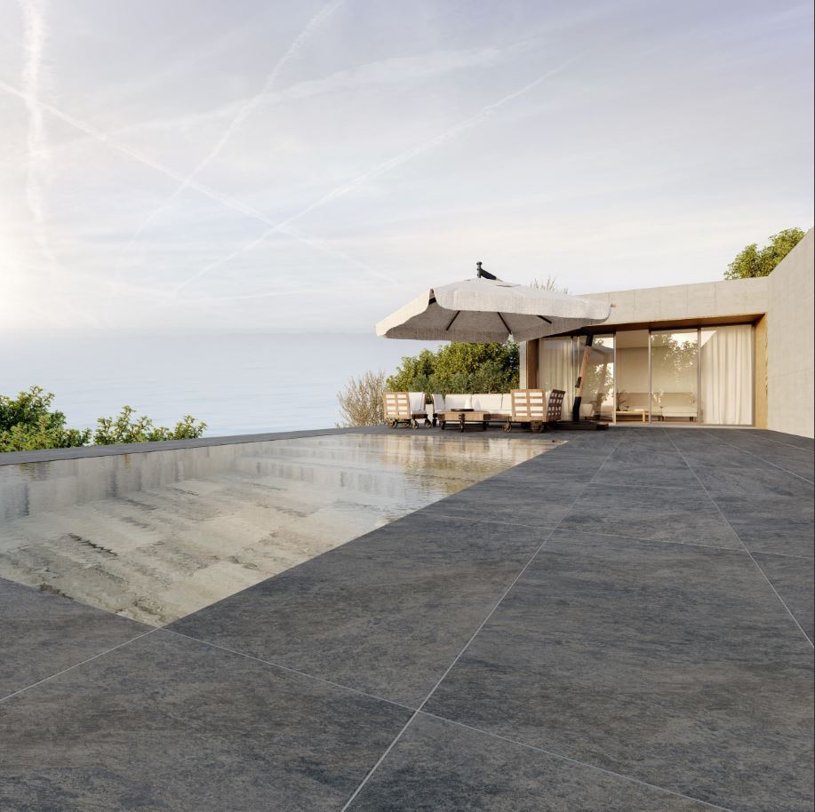 Suelo/azulejo porcelánico efecto pietra gris oscuro heraklie stone black mat int/ext l.60 x l.120 cm ceralux
