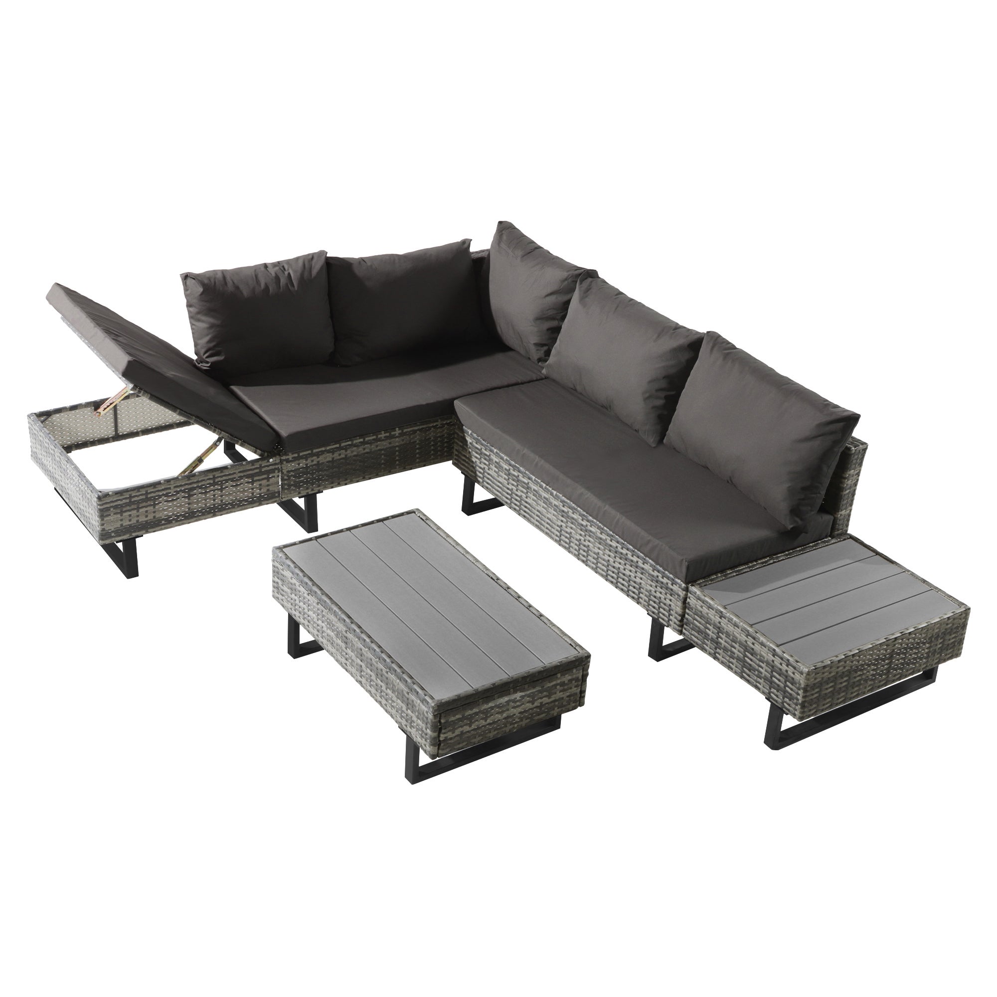 Salon de Jardin Exterieur en Rotin, Table de Jardin Exterieur avec Chaise, Canapé de Salon d'angle 4 Places avec Table et Coussins, Gris - 8