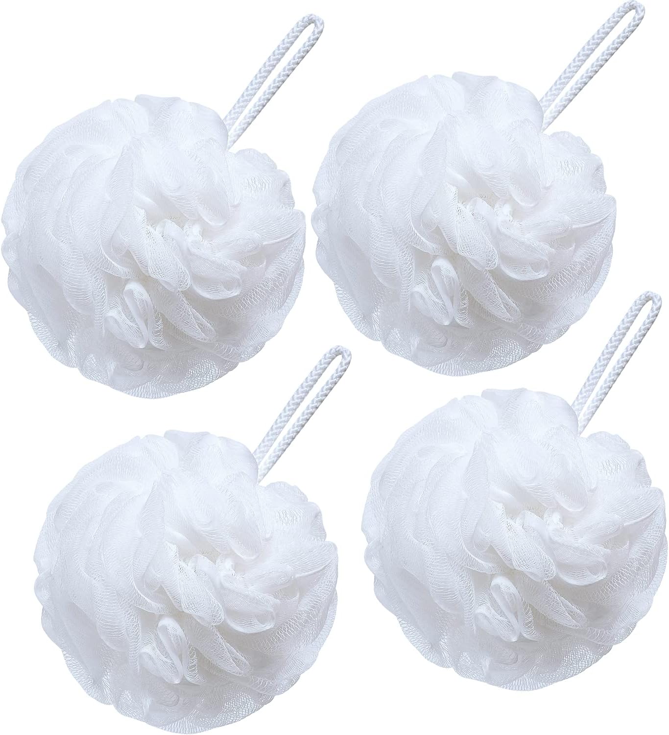 Białe gąbki do kąpieli loofah, zestaw 4 sztuk, unisex