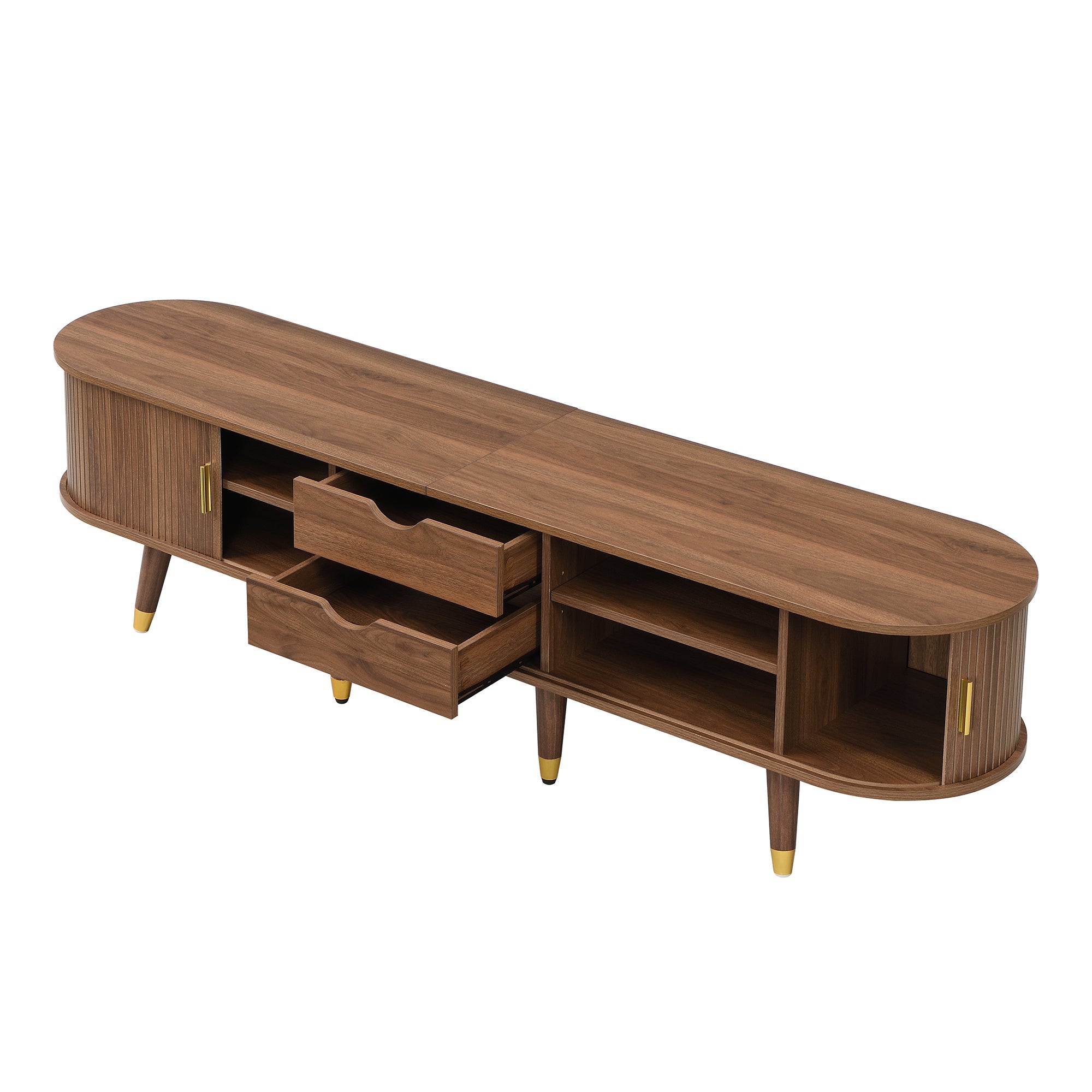 Meuble TV avec 2 portes coulissantes et 2 tiroirs - 175 x 38 x 45 cm - MDF - pour salon - Noyer - 11