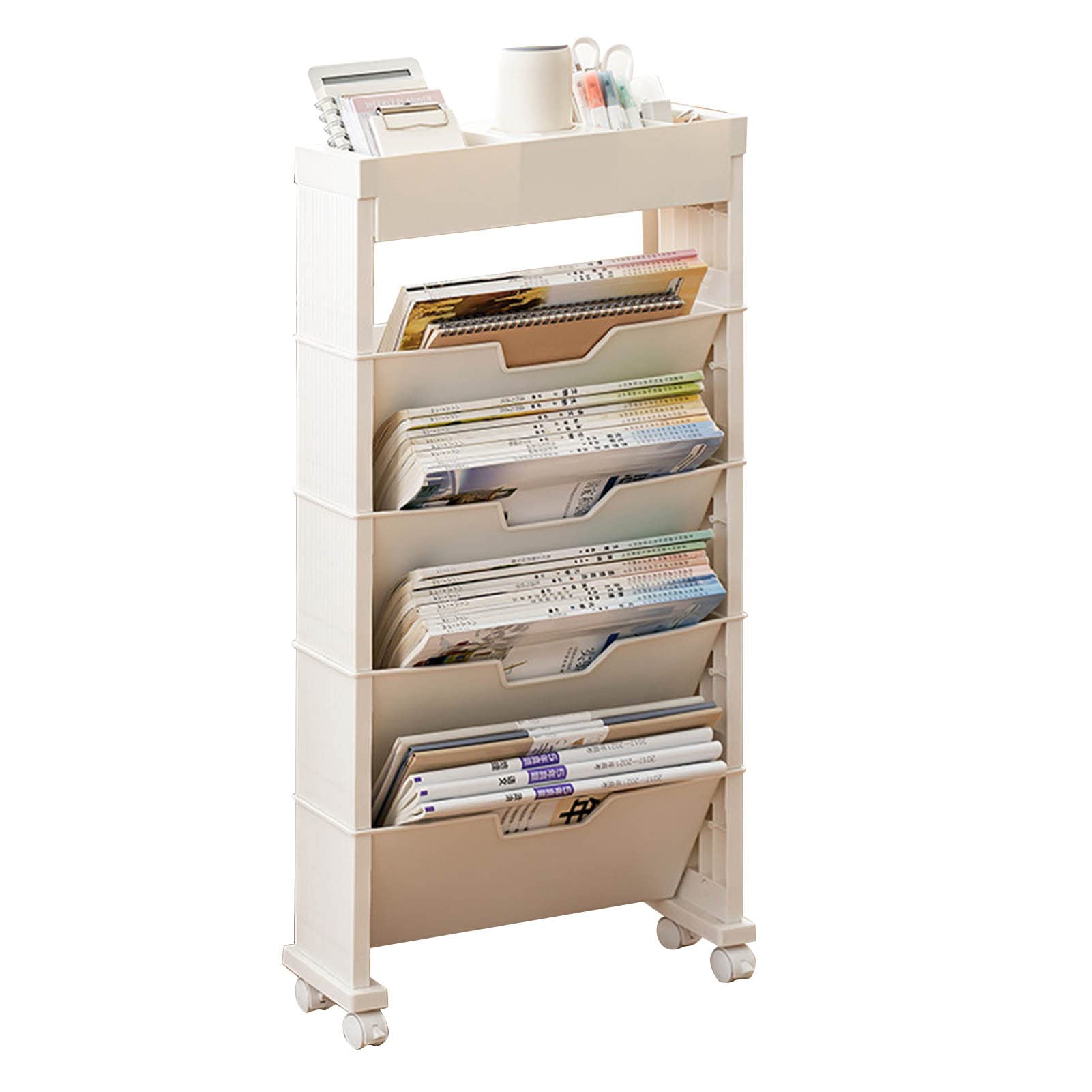 Bibliothèque Roulante Pliable Multicouche - Étagère De Rangement Avec Roulettes Pour Salon, Bureau, Classe (Rose) - 5