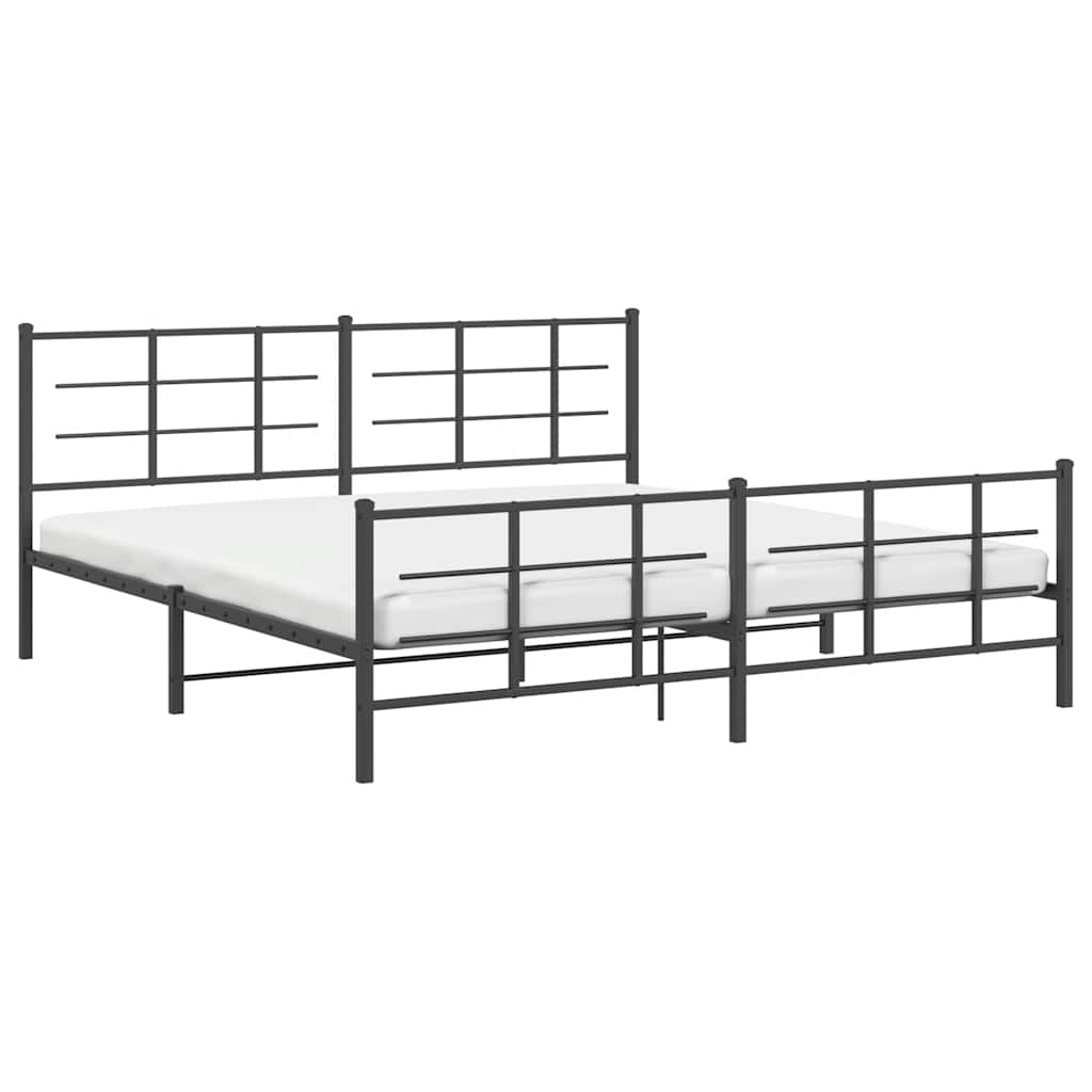 Estructura de cama sin colchón con estribo, de metal negro, para dormitorio, 193 × 203 cm - 4