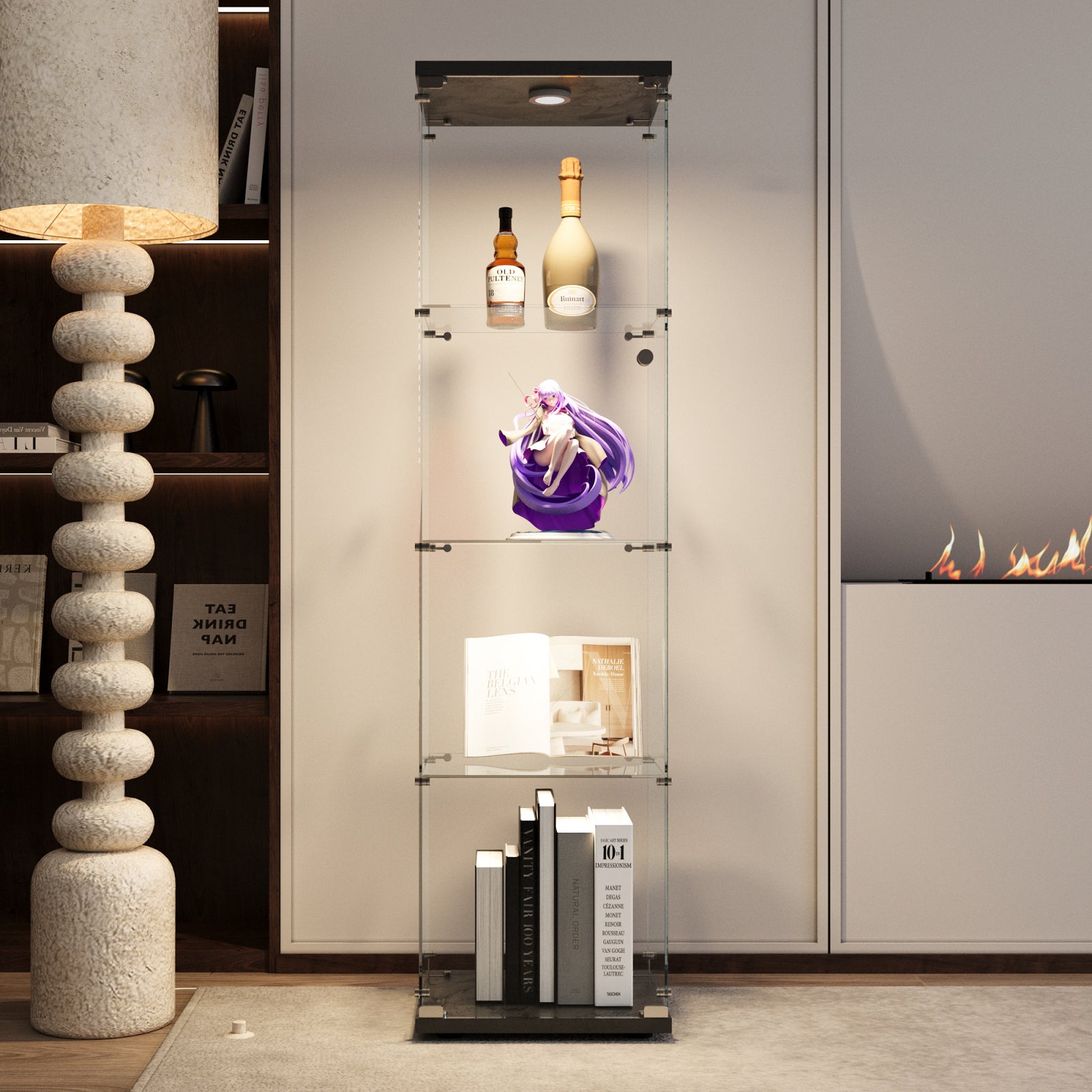 Vitrine pour collection, Vitrine en Verre, Transparent LED Vitrine moderne en verre 4 Couches avec 1 Porte, pour salon et chambre à coucher, bureau - 4