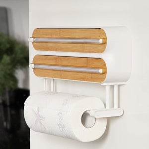 Distributeur Mural D'essuie-tout En Bois Massif – 3 Volets, Pliable, Avec Couvercle, Blanc, Pour Salle De Bain Ou Cuisine