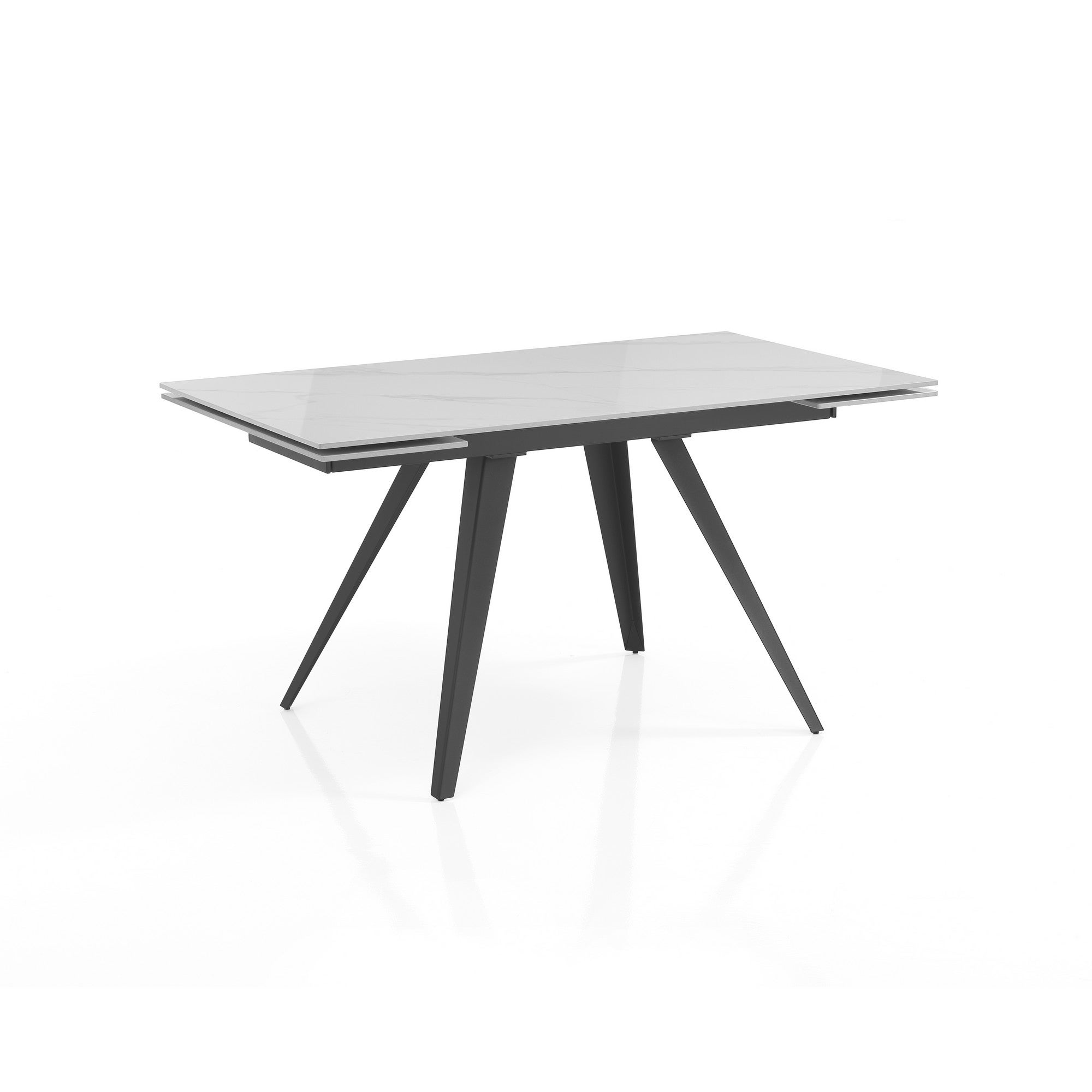 Stół rozkładany EKA WHITE MARBLE – stal matowa szara, ceramika z białego marmuru, wys. 75 cm, szer. 140/200 cm, 6/8 miejsc, do jadalni