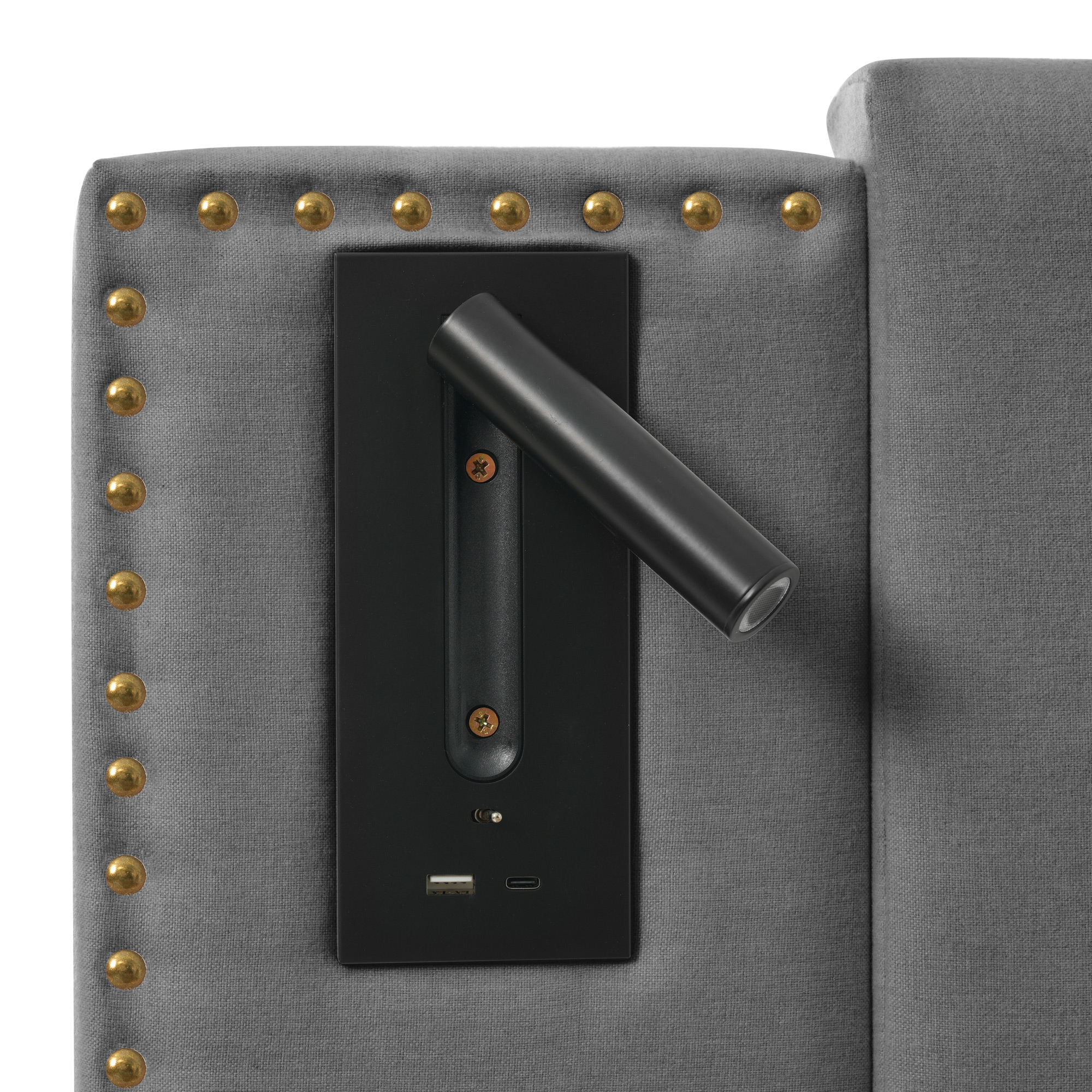 Cama contenedor de tela de algodón de 160x200 cm - con luces de lectura y puertos de carga USB - con somier - Gris - 7