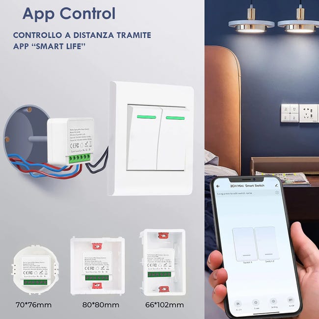 DEWIN Mini Interruttore Intelligente WiFi,10A Tuya Smart Switch,WiFi Interruttore della Luce,Controllo Vocale/Timer,TUYA App Controllo remoto,Google Home,Controllo Vocale Alexa 240V WiFi 2,4 GHz DEWIN Mini Interruttore Intelligente WiFi,10A Tuya Smart Switch,WiFi Interruttore della Luce,Controllo Vocale/Timer,TUYA App Controllo remoto,Google Home,Controllo Vocale Alexa 240V WiFi 2,4 GHz