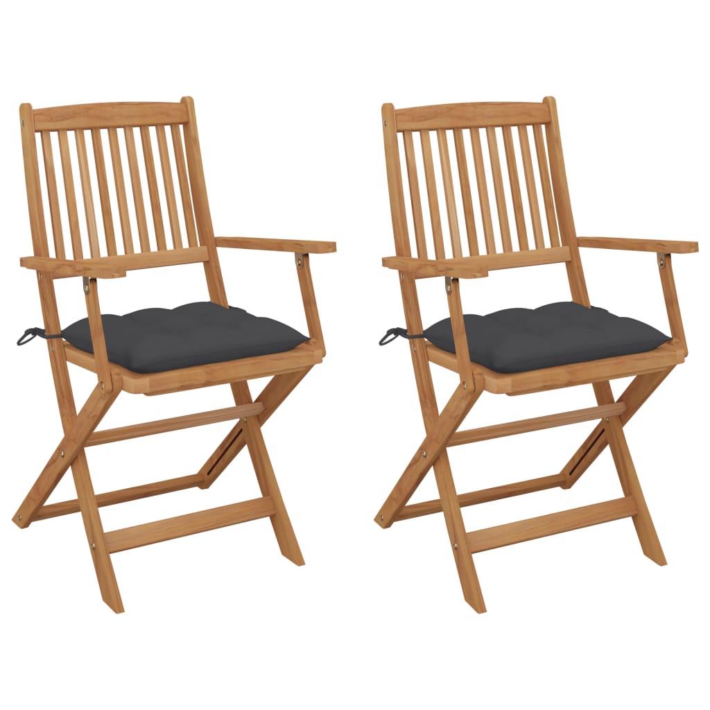 Chaises pliables de jardin 2 pcs avec coussins Bois d'acacia - 2