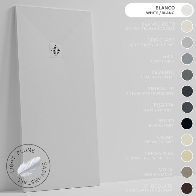 SOULHOME Lekki Brodzik z Żywicy tekstura Łupka biały – 100x100- cm Ultra-płaski Zawiera Syfon i Kratkę Same