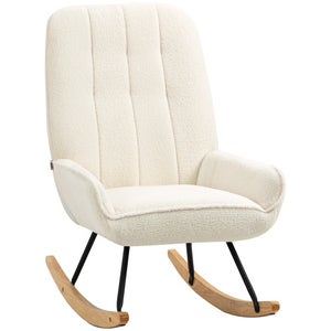 Fauteuil, à Bascule à Dossier, haut et accoudoirs, avec Appui-tête et Repose-Pieds, en velour, blanc