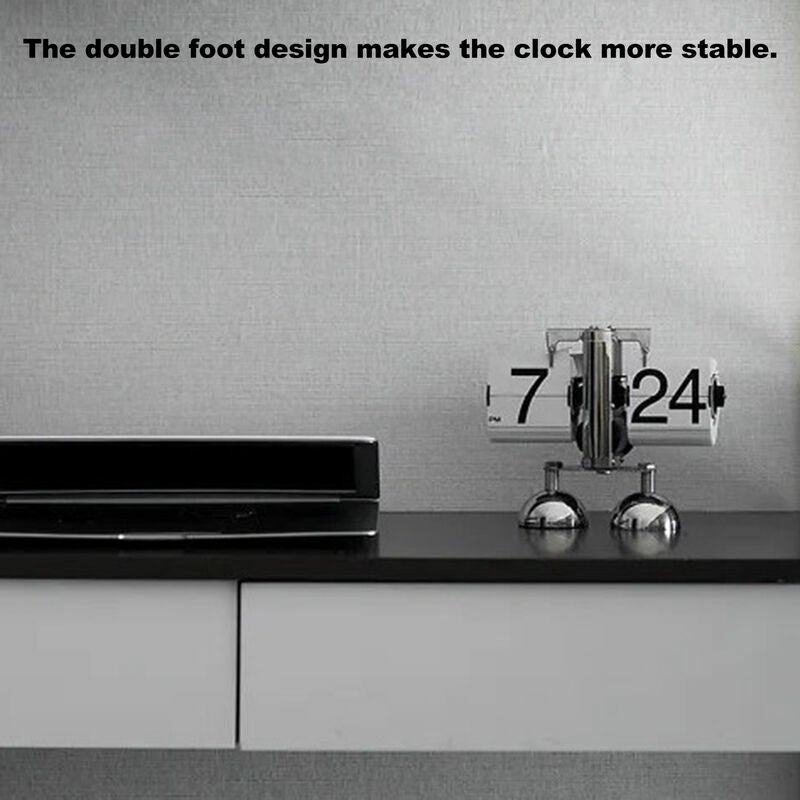 Horloge automatique tournante de page en acier inoxydable à double pied à petite échelle Horloge de bureau à rabat Vintage Salon Décoration de la mais - 4