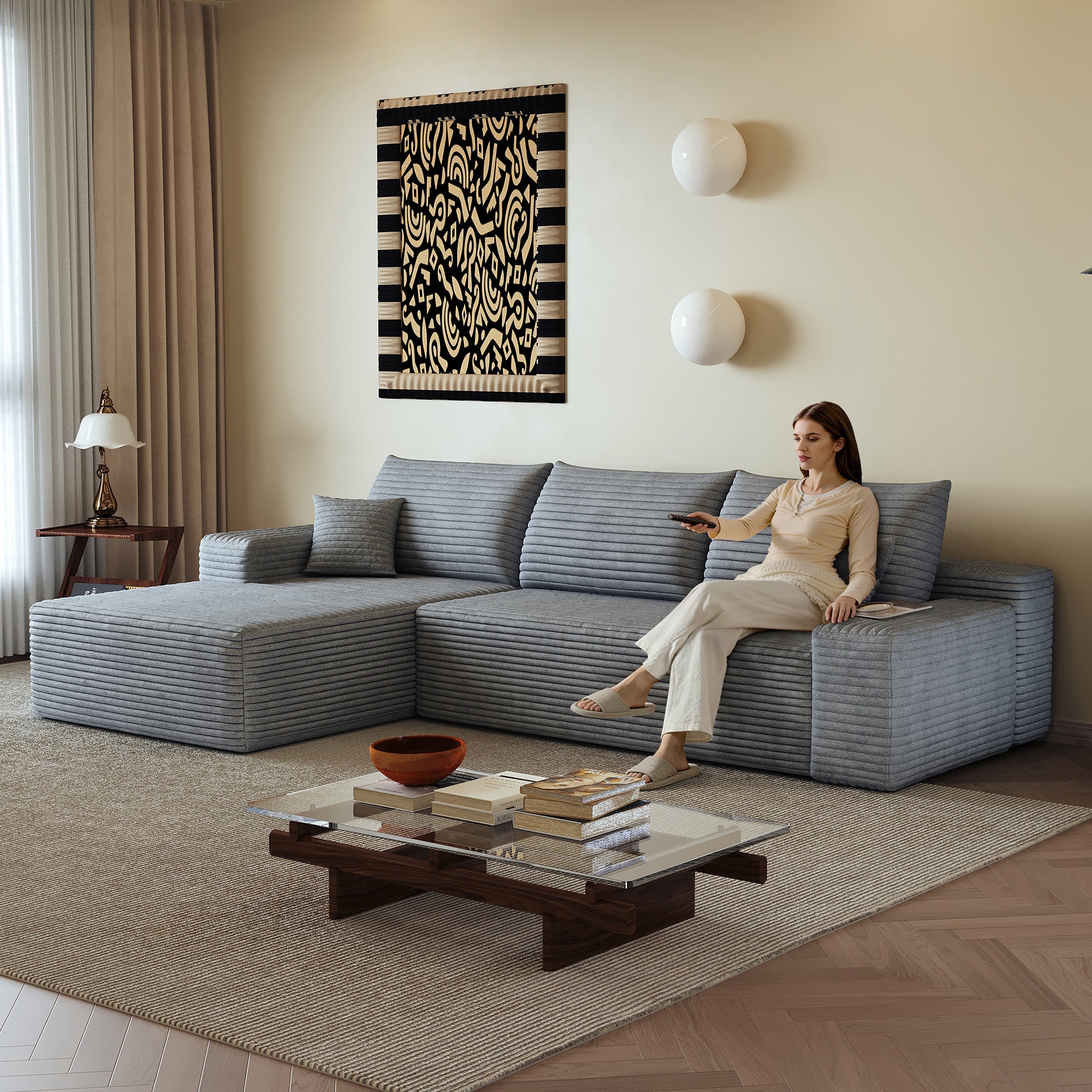 Canapé d'angle modulaire 270 x 175 x 83 cm 2 places en L, assise ...