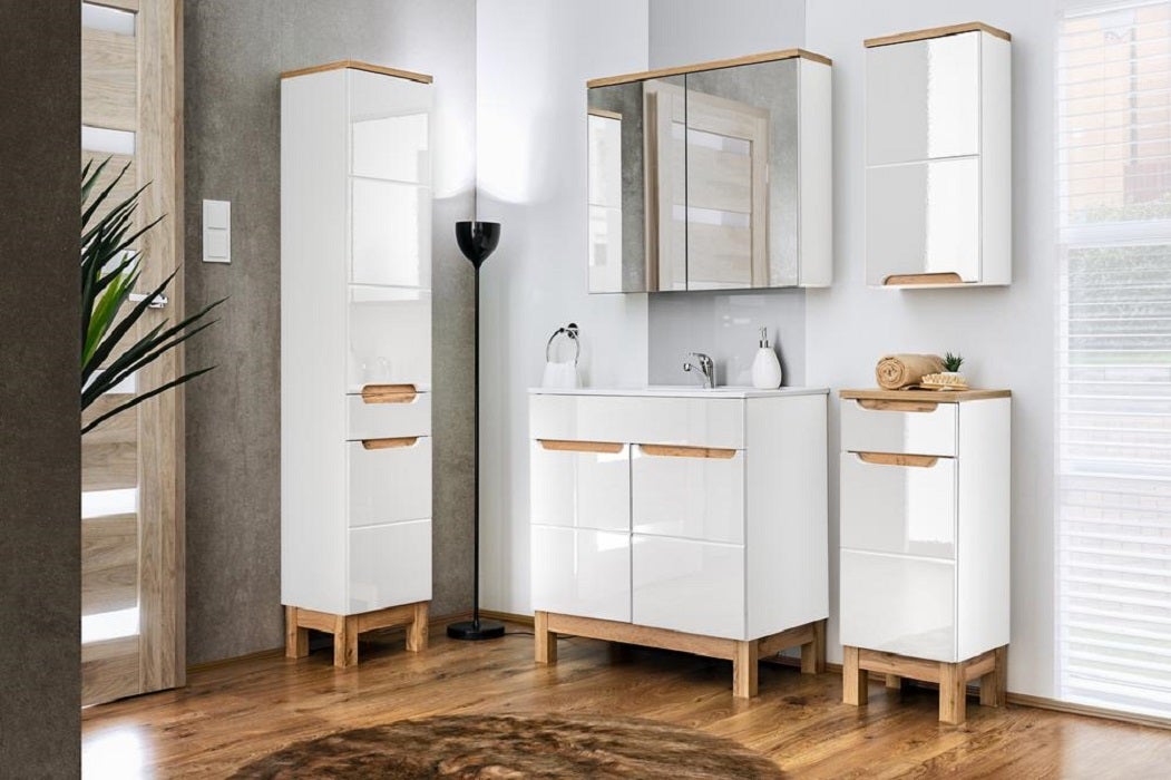 Meuble lave main avec pieds - Blanc alpin - L40-H84-P41 - JAVA + lavabo blanc - L40-H42-P17 - 5