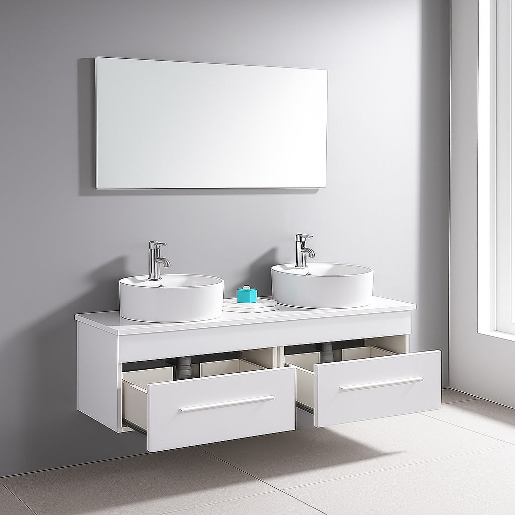 Meuble de Salle de Bain blanc 150 cm Lavabo inclus – Cecily - 4