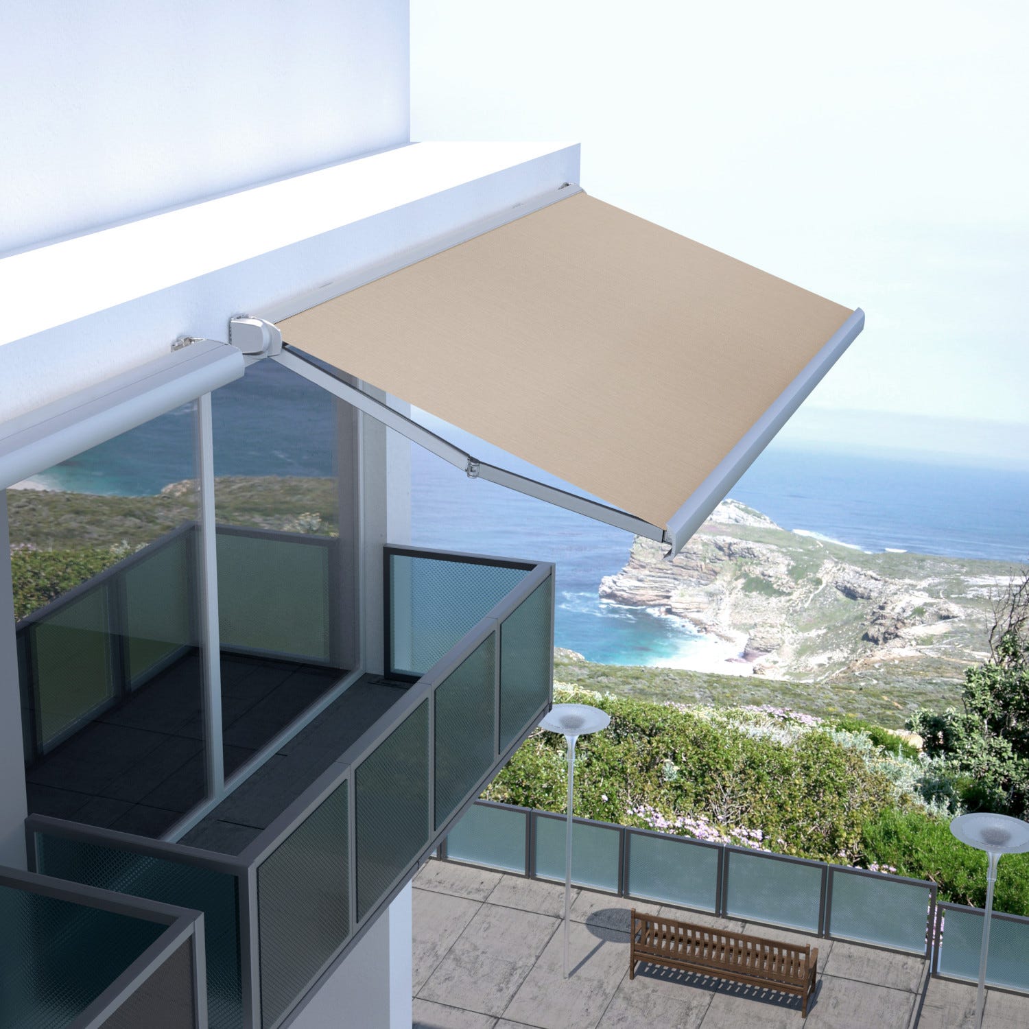 Dickson Lin Store Banne Coffre Intégral Solares Motorisé RAL Blanc 4,5 X 3,5 ...