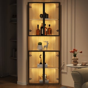 Vetrinetta D'Arredo VM102T-DEC In Rovere Bianco E Vetri Decorati - H80xL32xP32 Cm