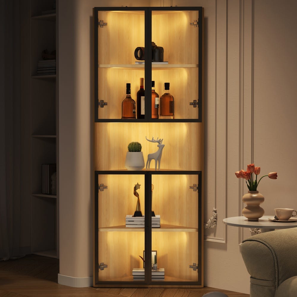 Vitrine avec éclairage led et étagères en verre réglables, 60 x 40 x 160 cm, mdf et verre trempé, blanc et noir Vitrine avec éclairage led et étagères en verre réglables, 60 x 40 x 160 cm, mdf et verre trempé, blanc et noir