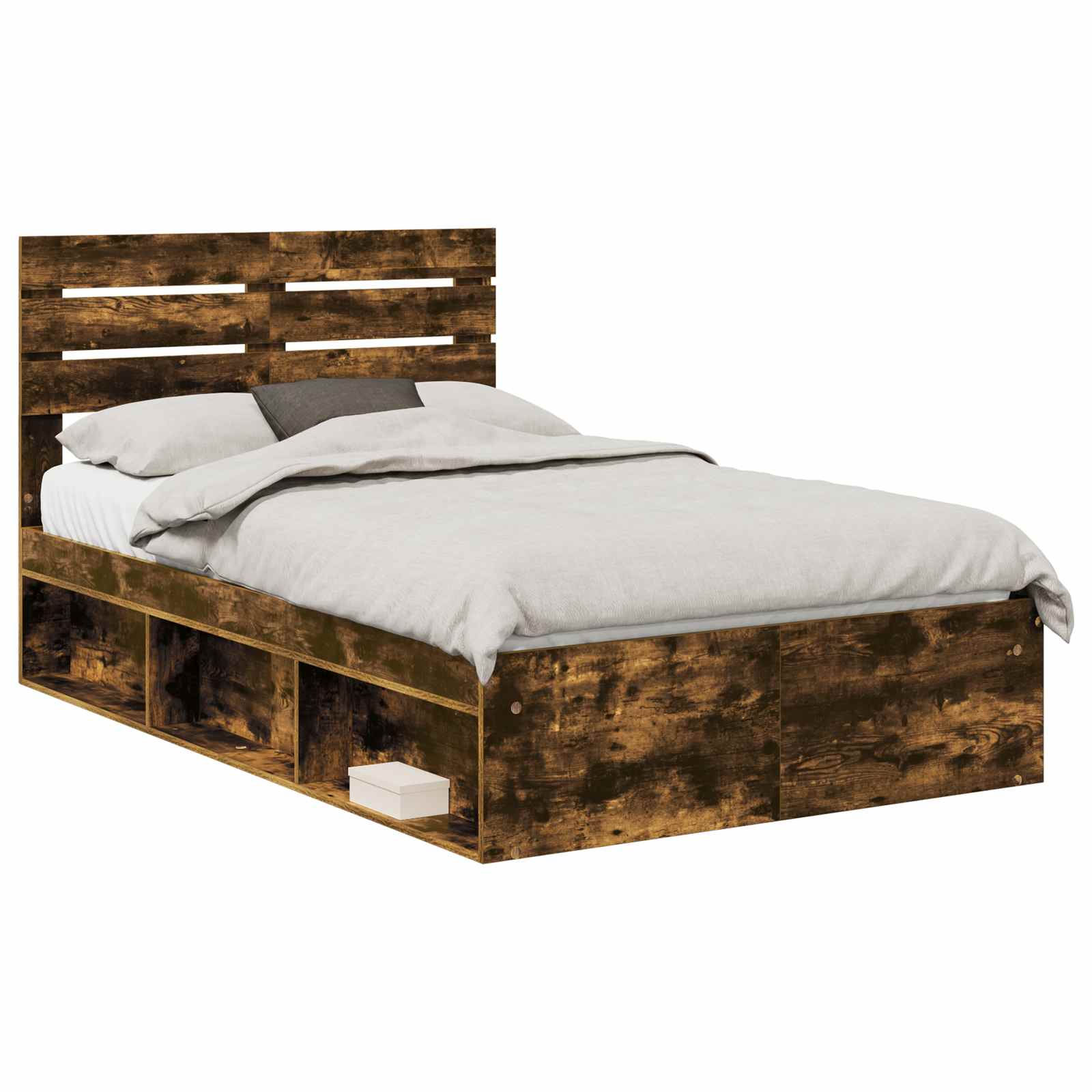 Cadre de lit chêne fumé en pin massif, pour la chambre, 120 × 190 cm - 2