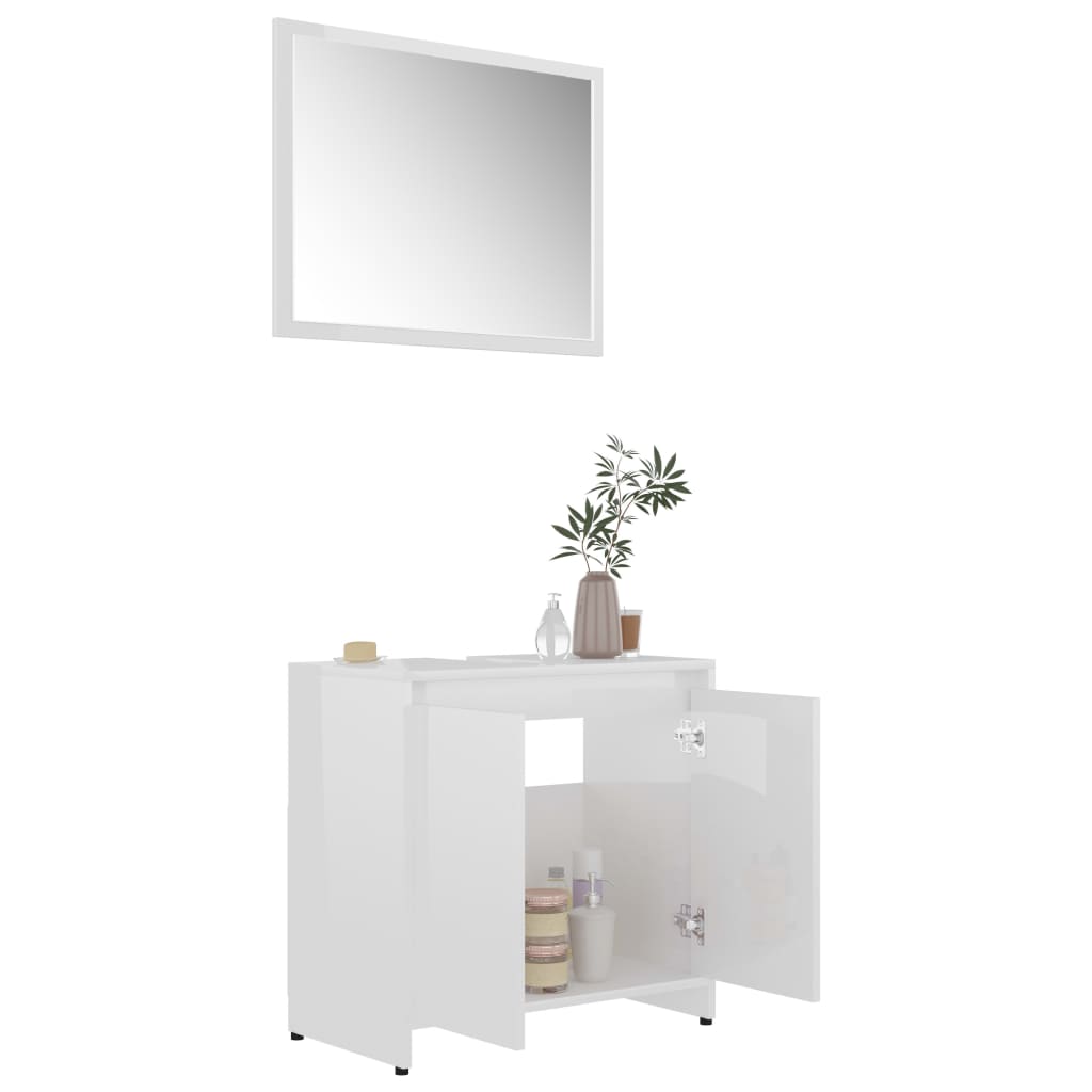 Maison Exclusive - Set Mobili da Bagno Bianco Lucido in Legno Multistrato - 3