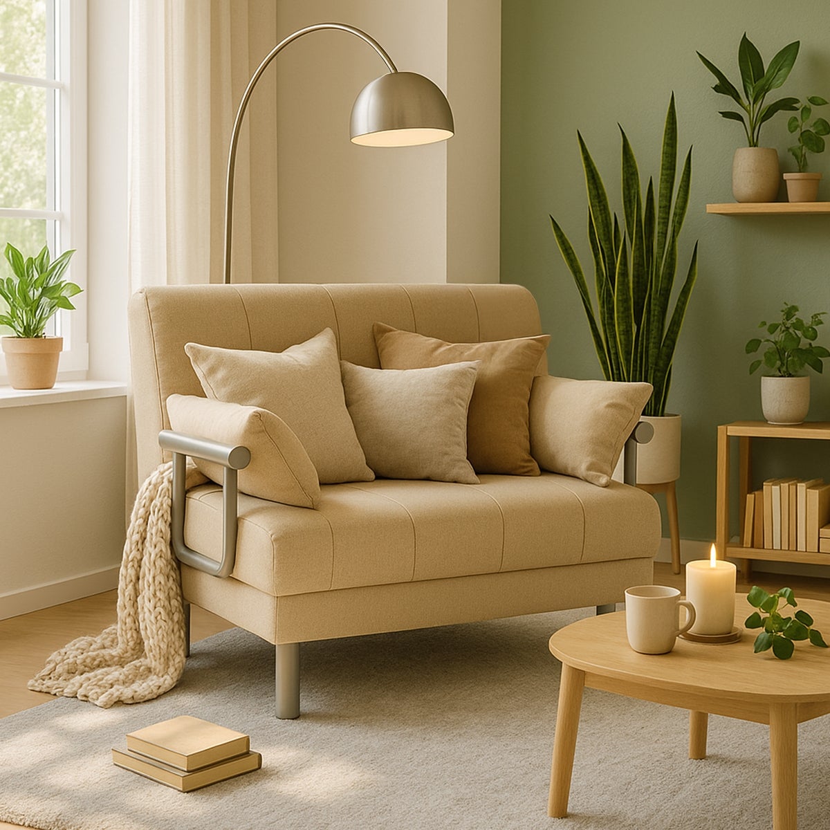 Divano poltrona letto piazza e mezza pieghevole tessuto Deborah Twin - Beige - 2