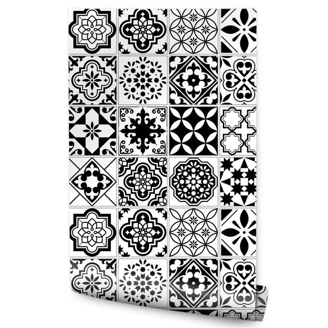 Papier Peint Intissé MOSAÏQUE Décoration Noir Blanc Pour La Cuisine Salon