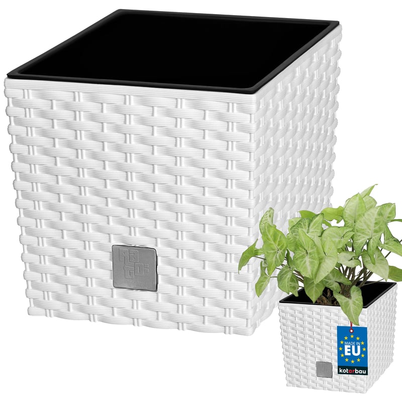 Donica doniczka 17 cm ogrodowa rattan biała balkon taras kwiaty wkład ogród - KOTARBAU