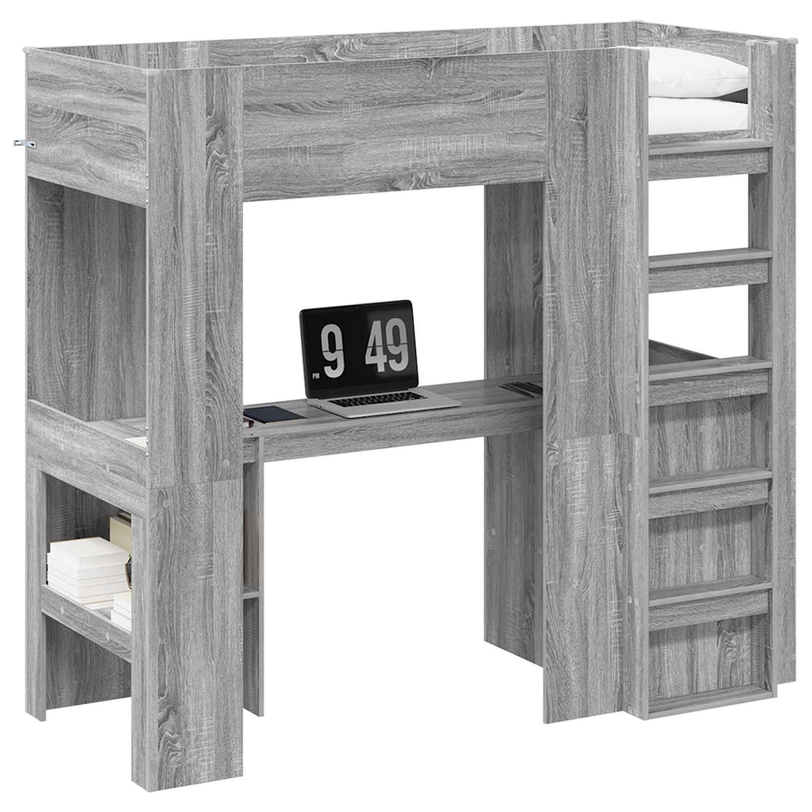 Cadre de lit superposé avec bureau, gris, pour la chambre, 75 × 190 cm - 2