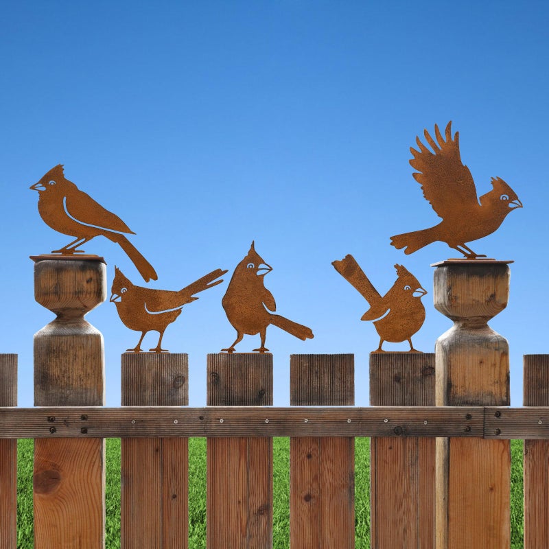 Zestaw 5 rustykalnych metalowych dekoracji ogrodzenia dla ptaków, sztuka ogrodowa na zewnątrz, żelazne posągi, na Wielkanoc, ozdoba ogrodu
