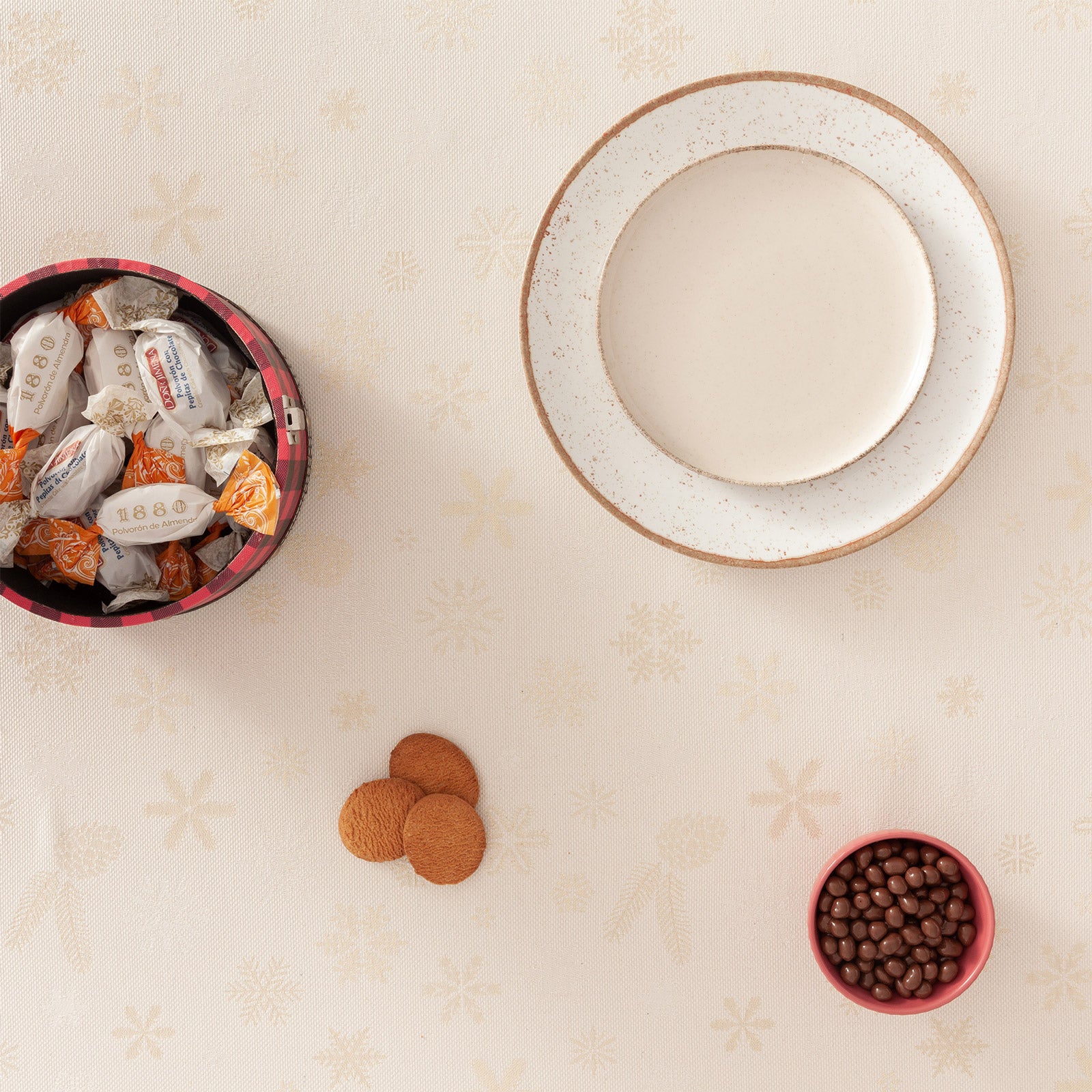 Tovaglia di Natale quadrata in cotone jacquard ecru 140x140 cm - Flake - 3