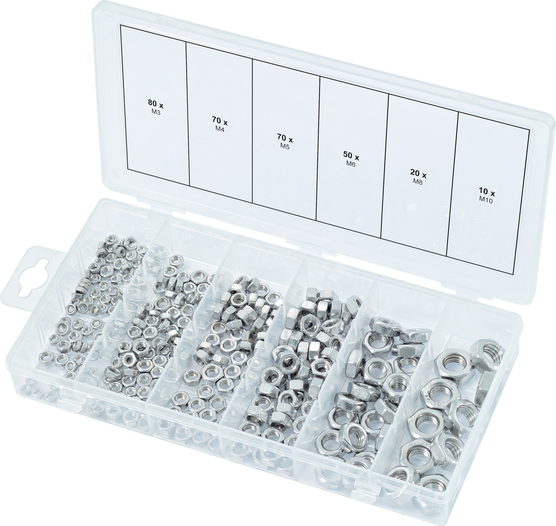 KS Tools 970.0450 Assortimento di dadi metrici in acciaio inox, 300 pz