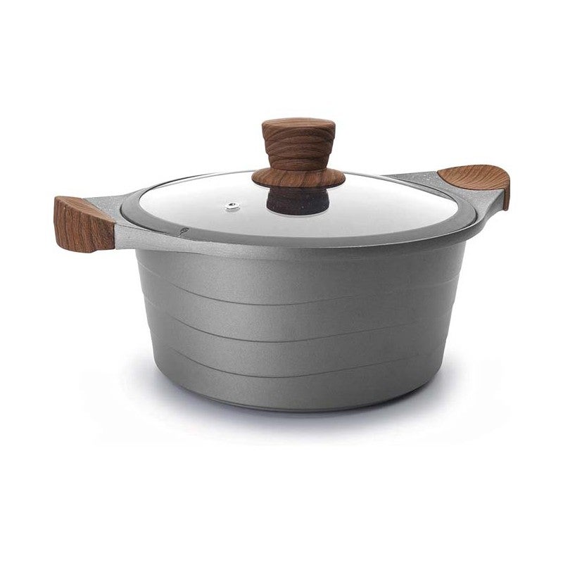 Cacerola con tapa de cristal | gris | aluminio 6 l | 28 cm | olla grande con tapa cristal | lacor