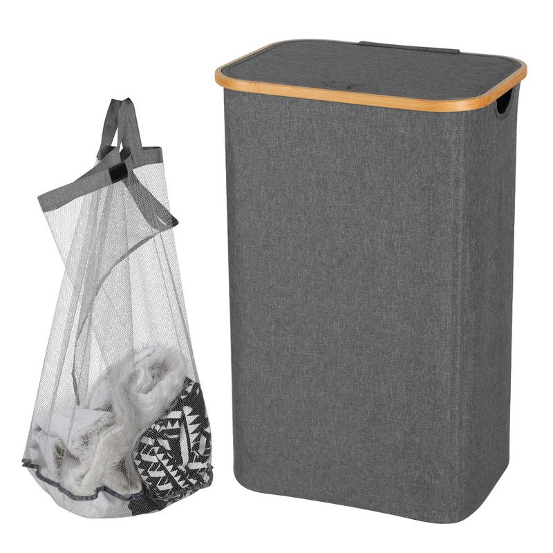 Lifewit Panier à Linge 100L Avec Couvercle Et 2 Sacs Amovibles - Pliable, Noir
