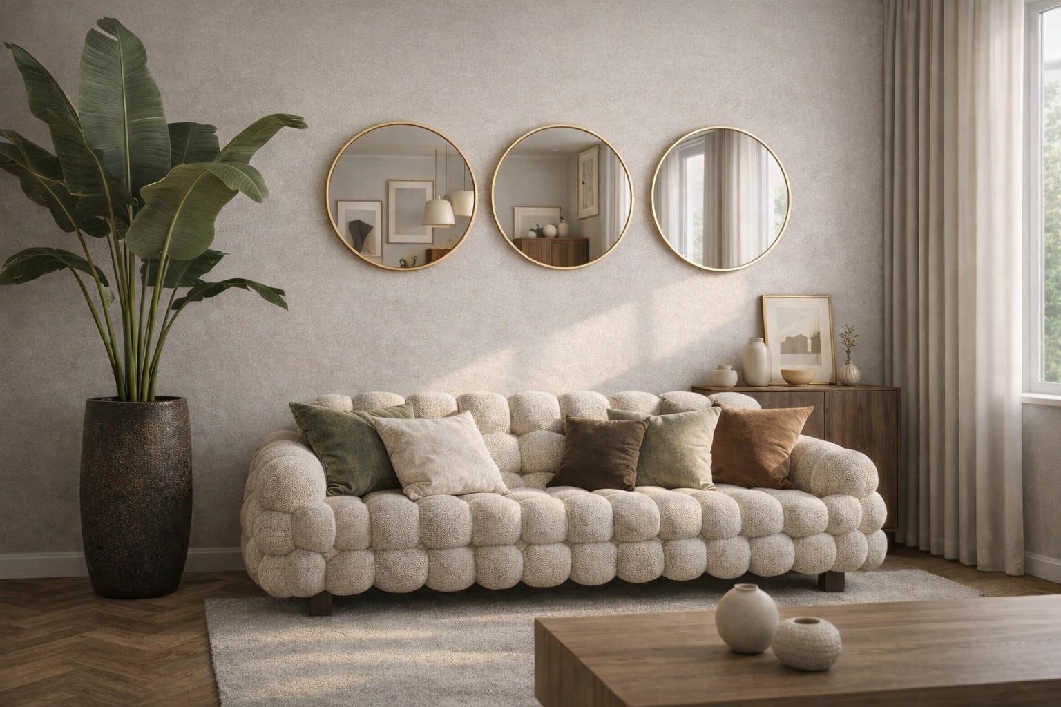 ROUND LINE okrągłe lustro w złotej ramie 40 cm