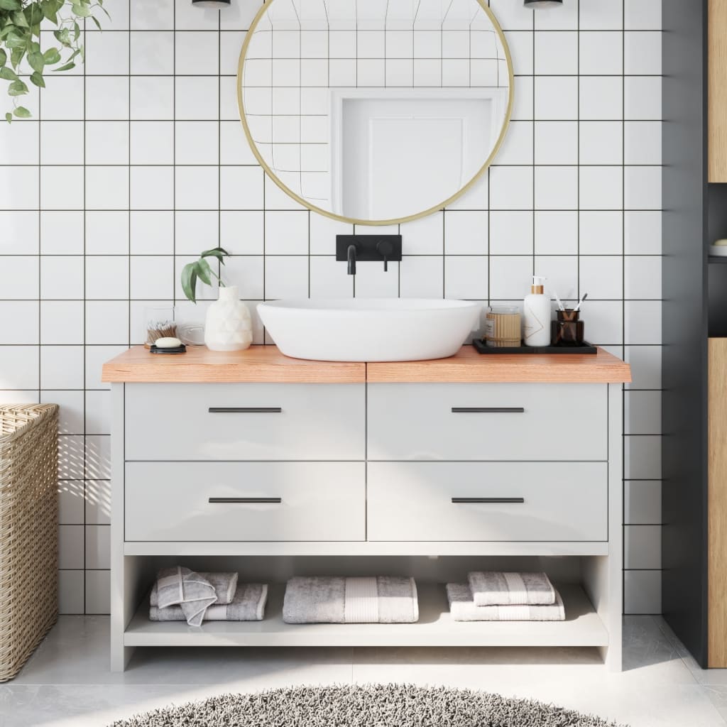 Piano Per Bagno VidaXL In Legno Massello Di Rovere - Marrone Chiaro 80x40x1,5 Cm