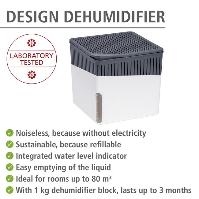 Deumidificatore Cube Wenko 1000g - Capacità 1,6L, Bianco - Assorbe Umidità Fino A 80m³, Anti Muffa E Odori - Foto 5