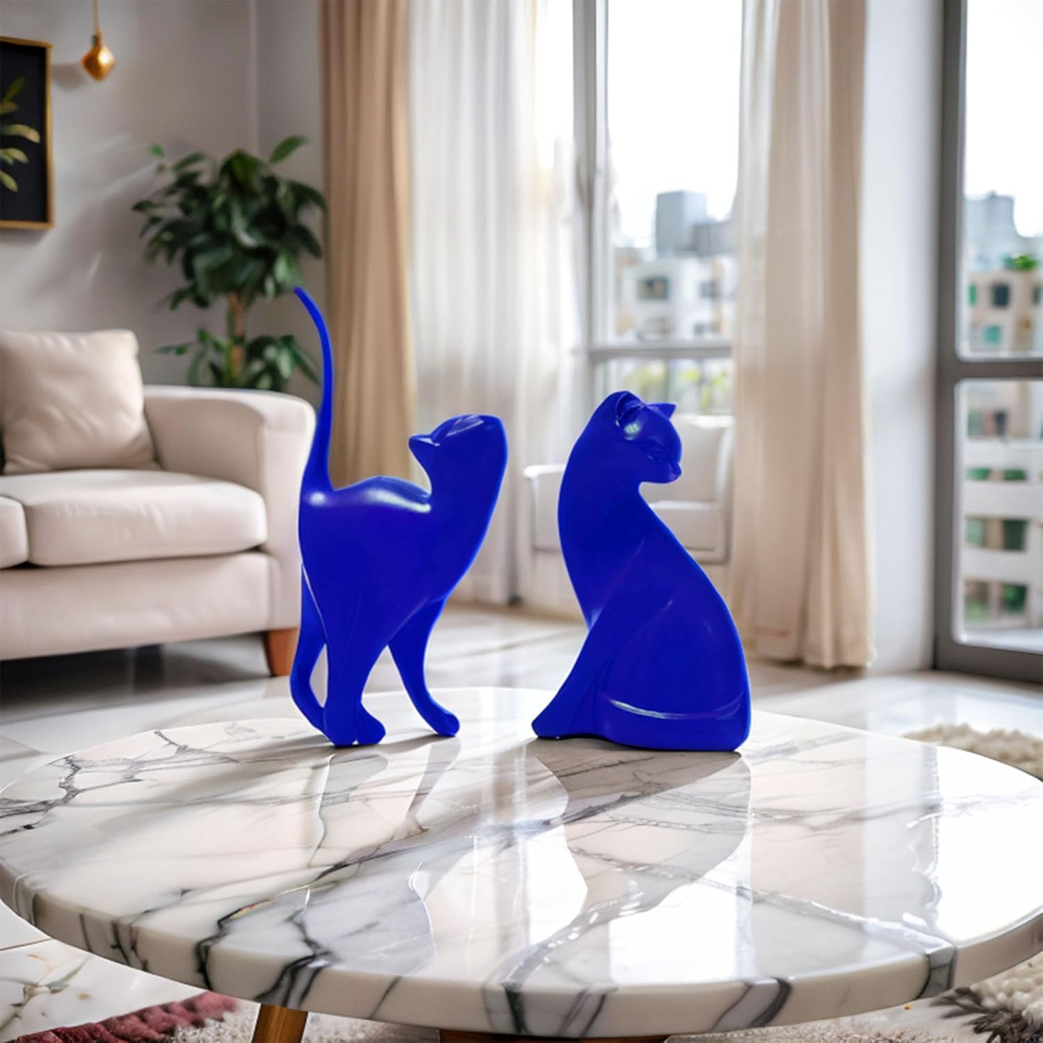 Grande Statue De Chat En Céramique - 50 Cm - Décoration Loft - Beige - Occasion