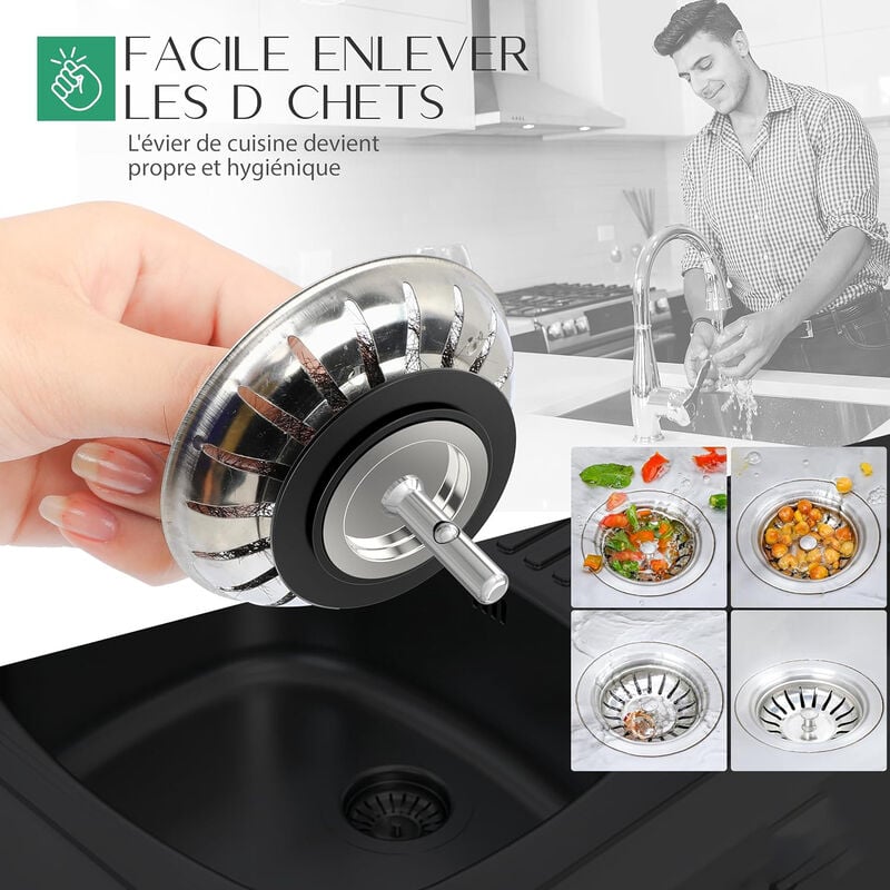 Lot de 2 Bouchon évier Cuisine 80mm - en Acier Inoxydable bonde evier Cuisine pour Un Drainage Rapide, bonde évier 80mm Anti-Obstruction - 5