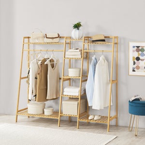 HOMCOM Armoire Penderie Mobile 80x40x128 Cm Blanche - 4 Roulettes Et Rideaux