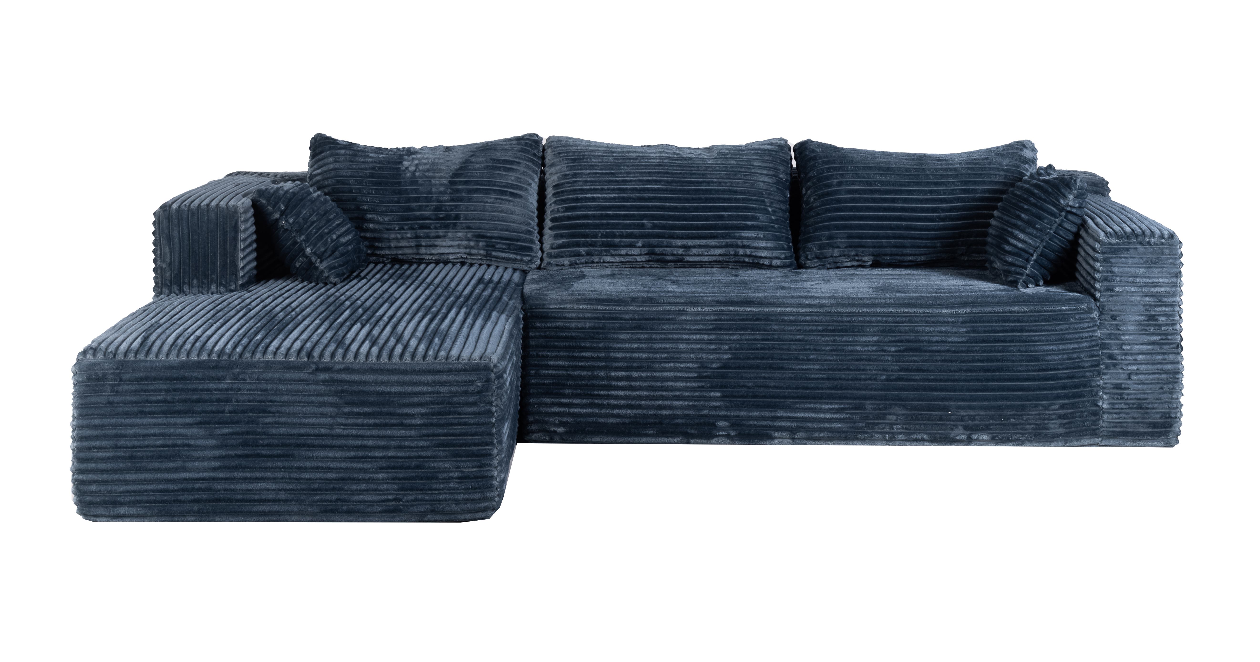 Ensemble de canapés modulaires en velours côtelé, ensemble de canapés en L sur pied, prêt à assembler, adapté aux salons, bleu - 5