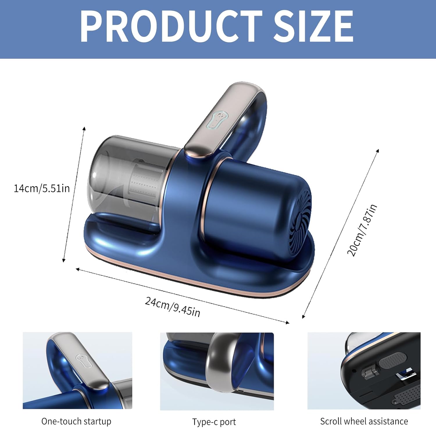 Aspirateur pour matelas, aspiration 13 kPa, avec lumière UV, filtre HEPA, puissance haute fréquence, convient aux lits, oreillers et canapés (bleu) - 2