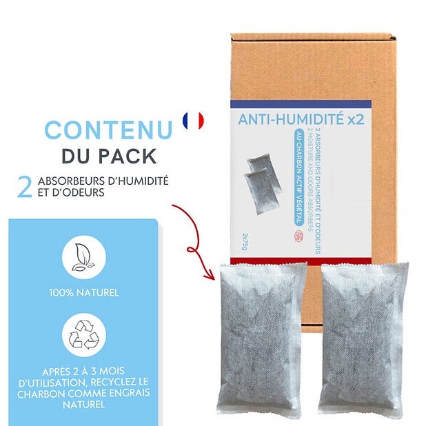 Sachets anti‑humidité au charbon actif végétal – Lot de 2 - 2